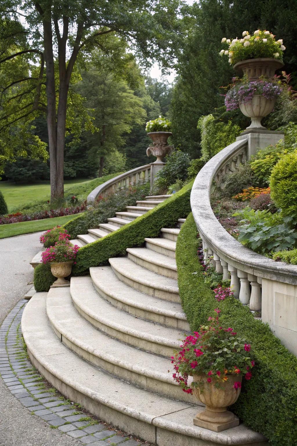 Curved steps create an inviting pathway to your home.
