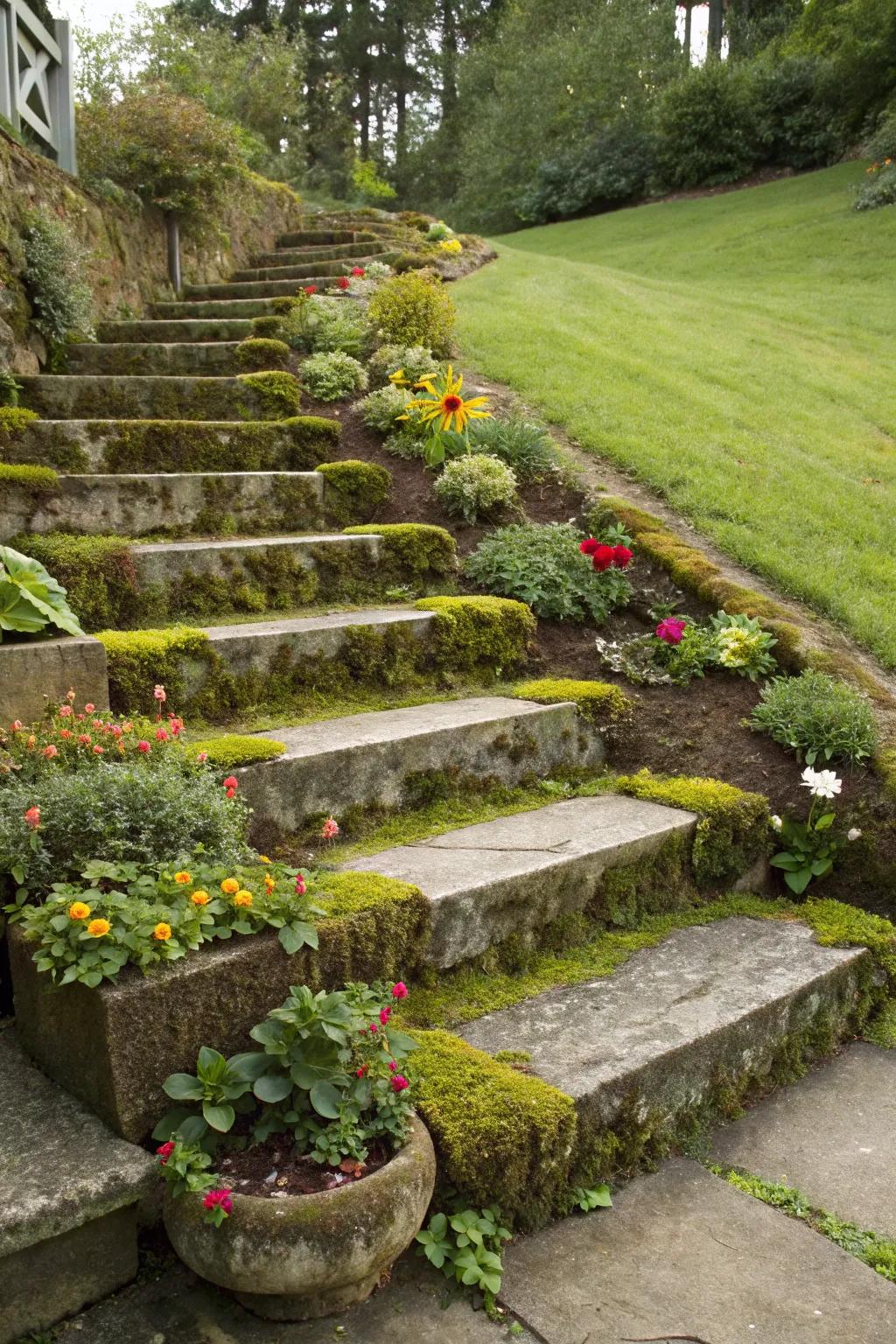Tiered steps make the most of sloped front yards.