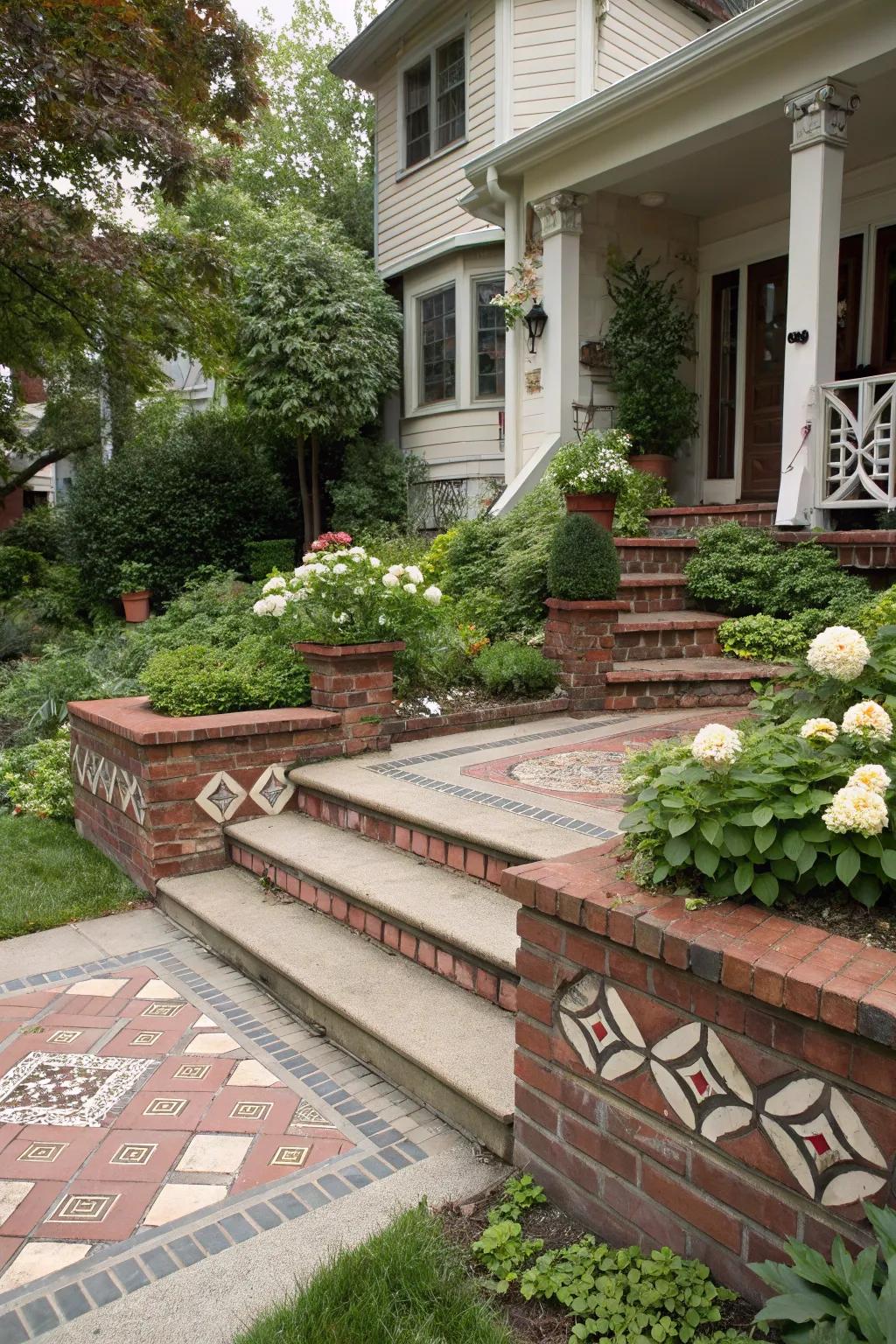 Brick and concrete steps offer a timeless and durable design.