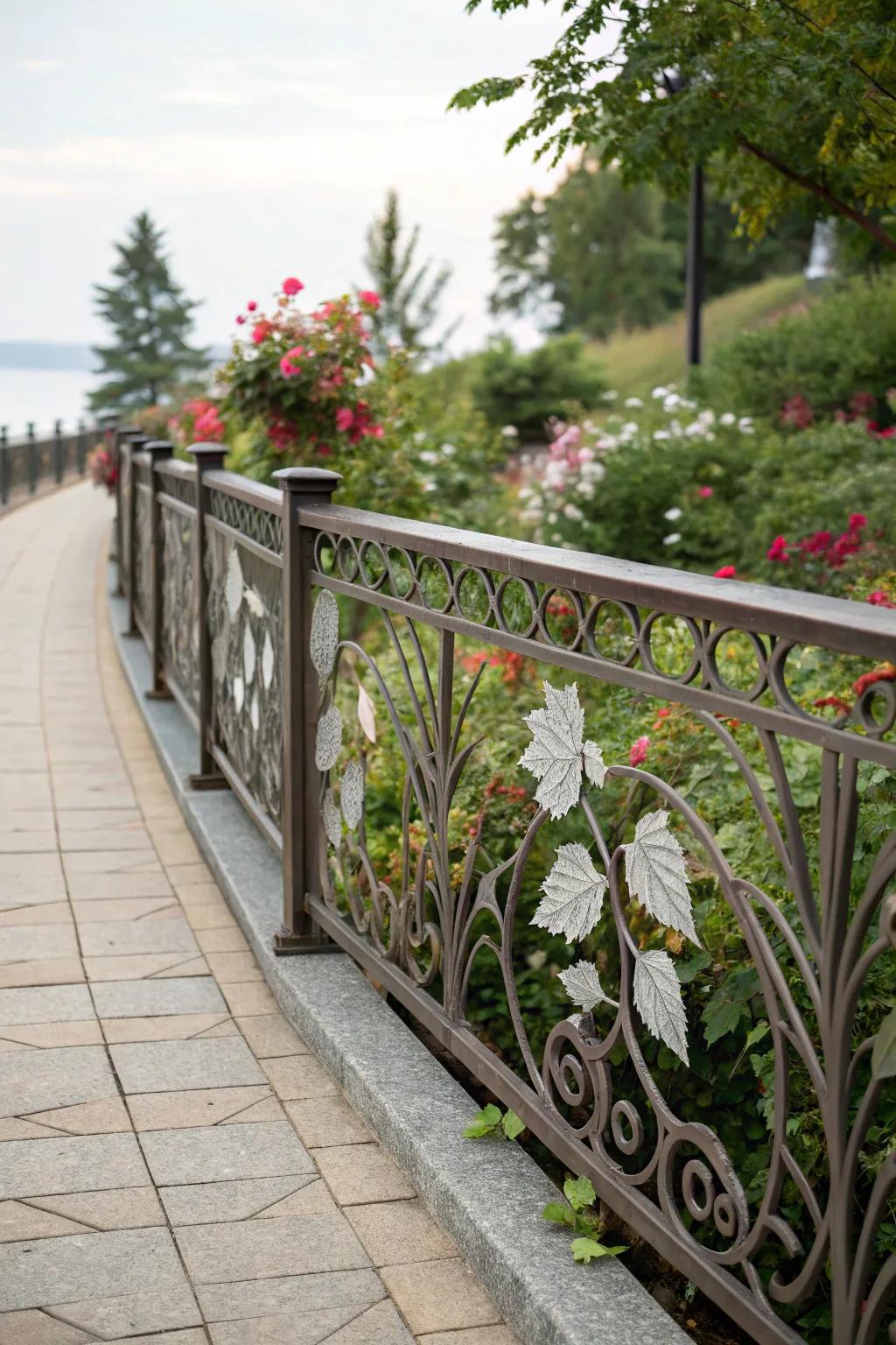 Artistic metalwork transforms walkways into artistic expressions.