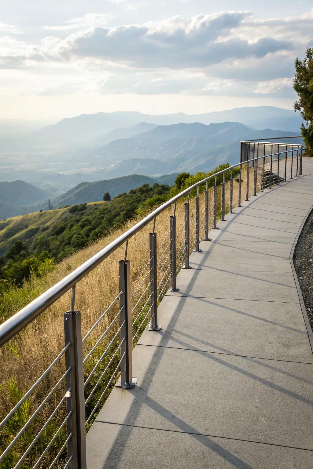 Cable railings provide a sleek, unobtrusive barrier.