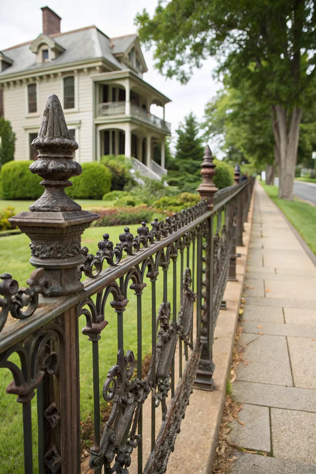 Vintage iron railings exude timeless charm.