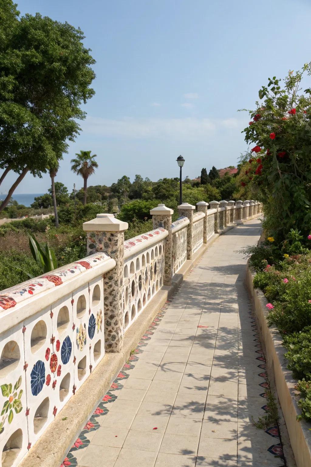 Decorative concrete railings add playful charm.