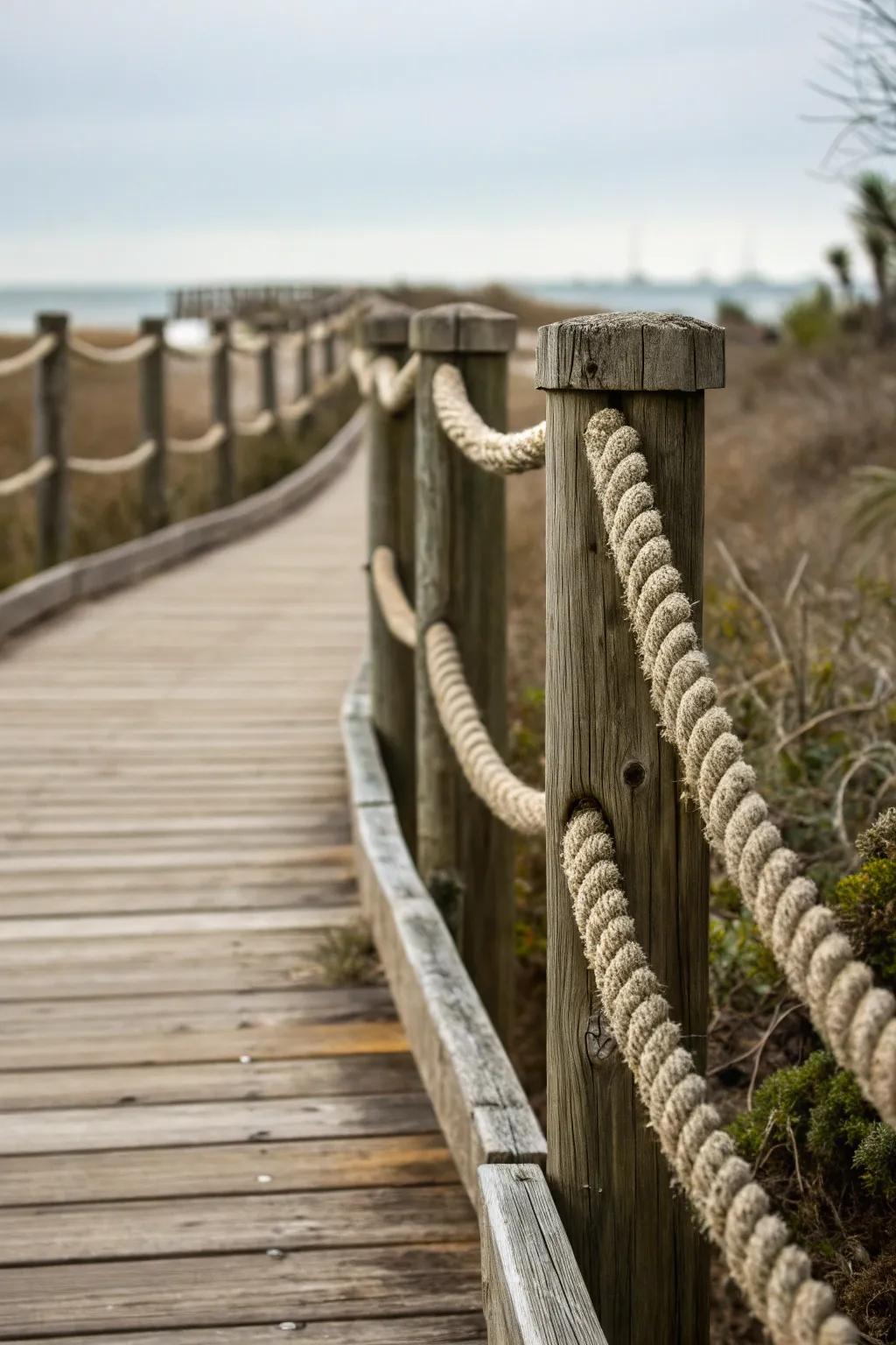 Rope and wood railings capture a nautical essence.