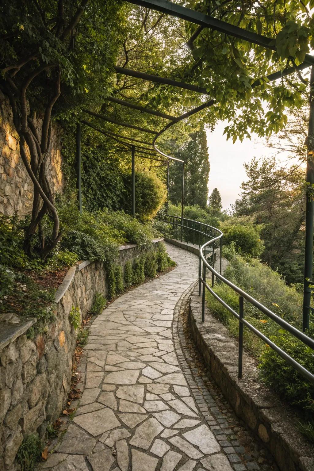 Natural stone and metal create a rugged elegance.