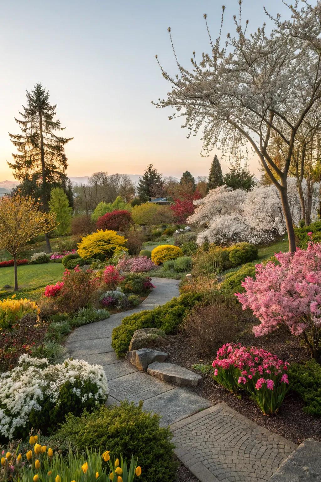 Seasonal plants keep the garden vibrant all year.