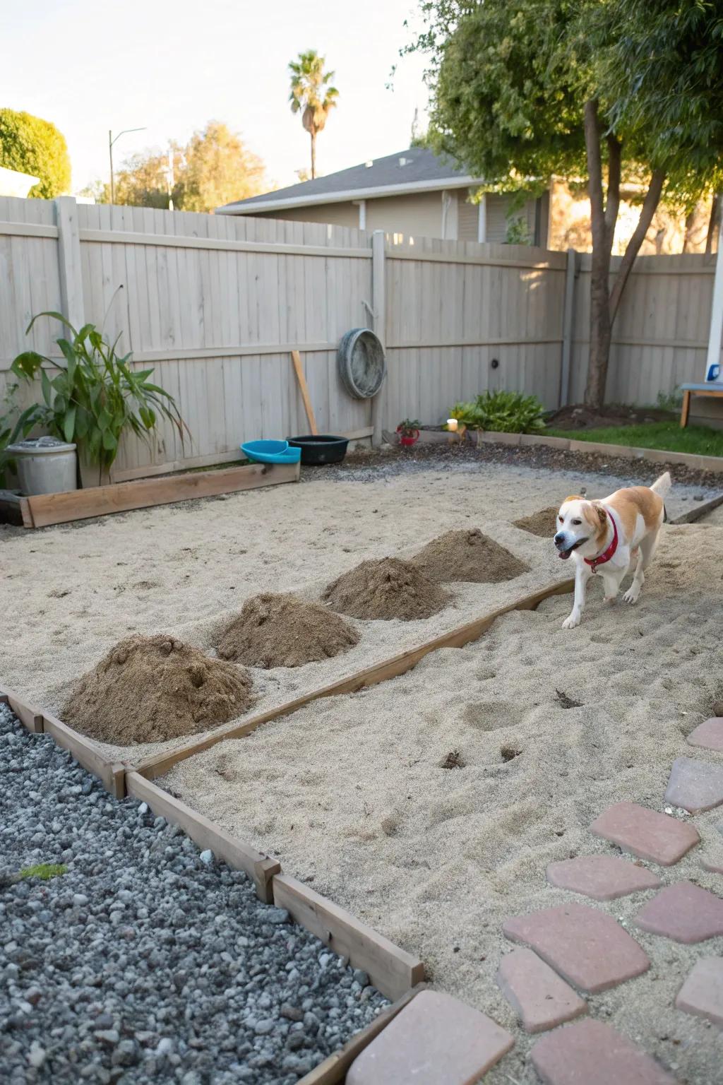 Dog digging in a gravel and sand mix area