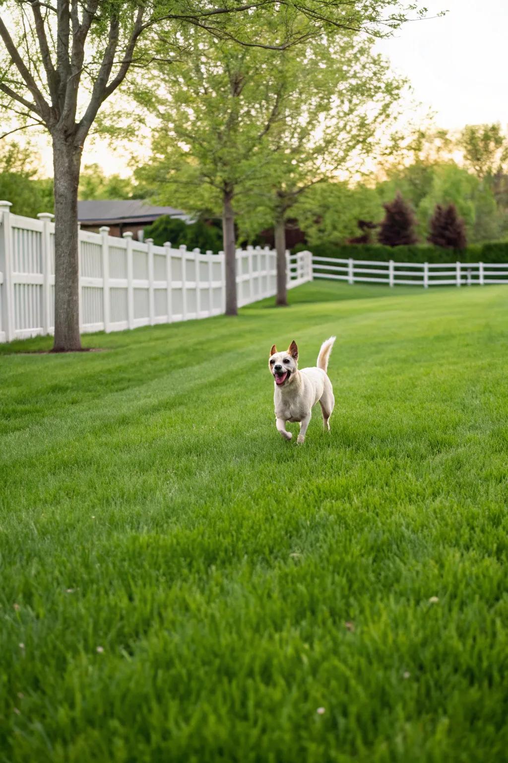 Dog frolicking on Kentucky bluegrass