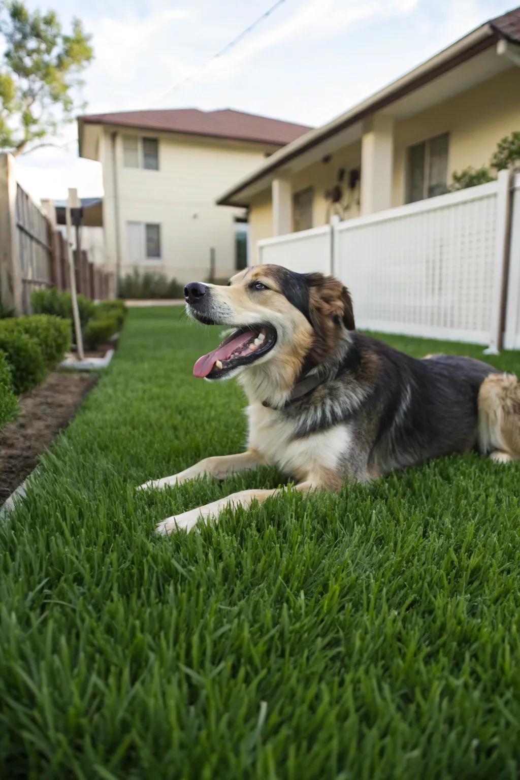 Dog lying on buffalo grass