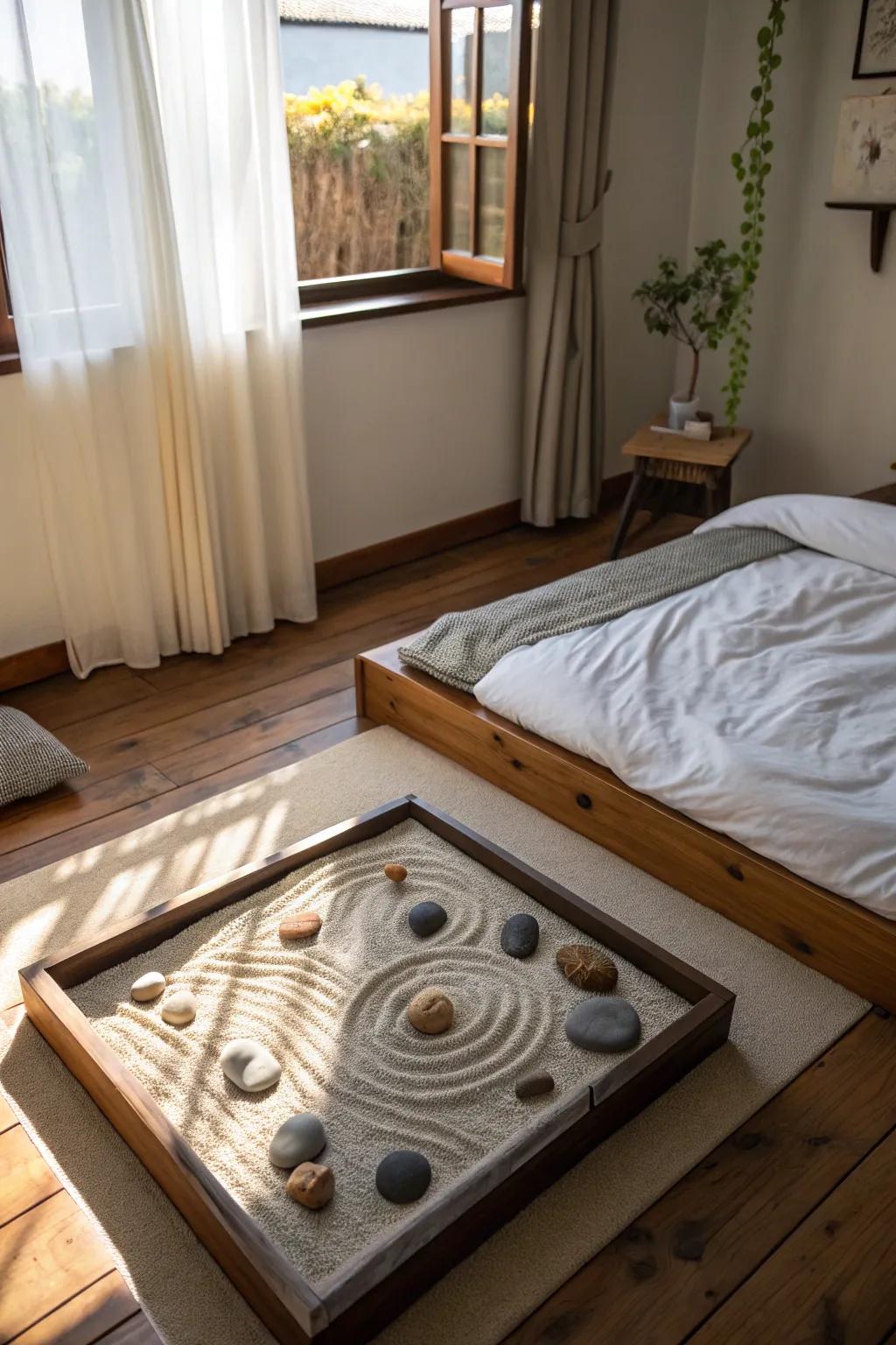 A Zen garden adds a unique and meditative element.