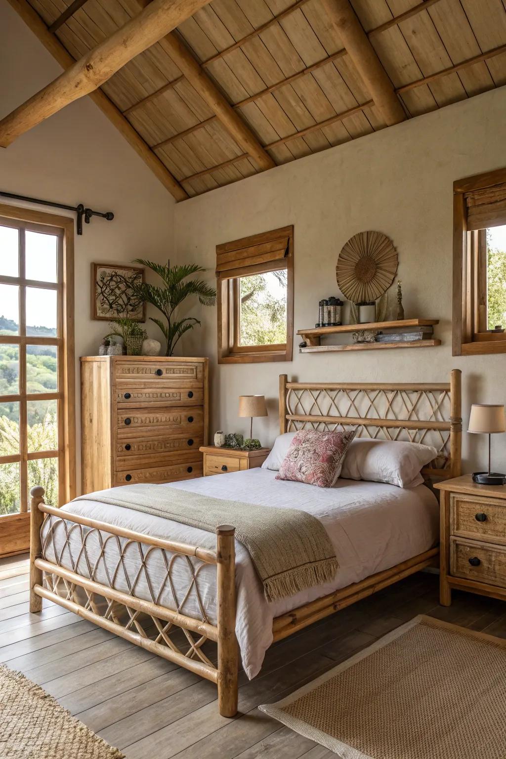 Natural materials like wood and bamboo bring warmth and serenity.