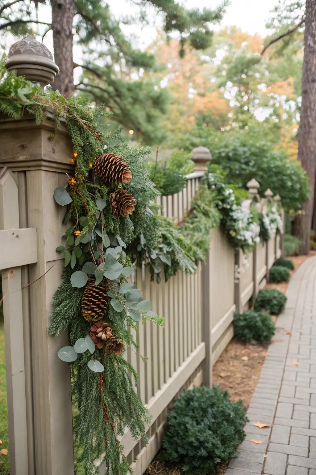 Define your festive space with a beautifully decorated fence.