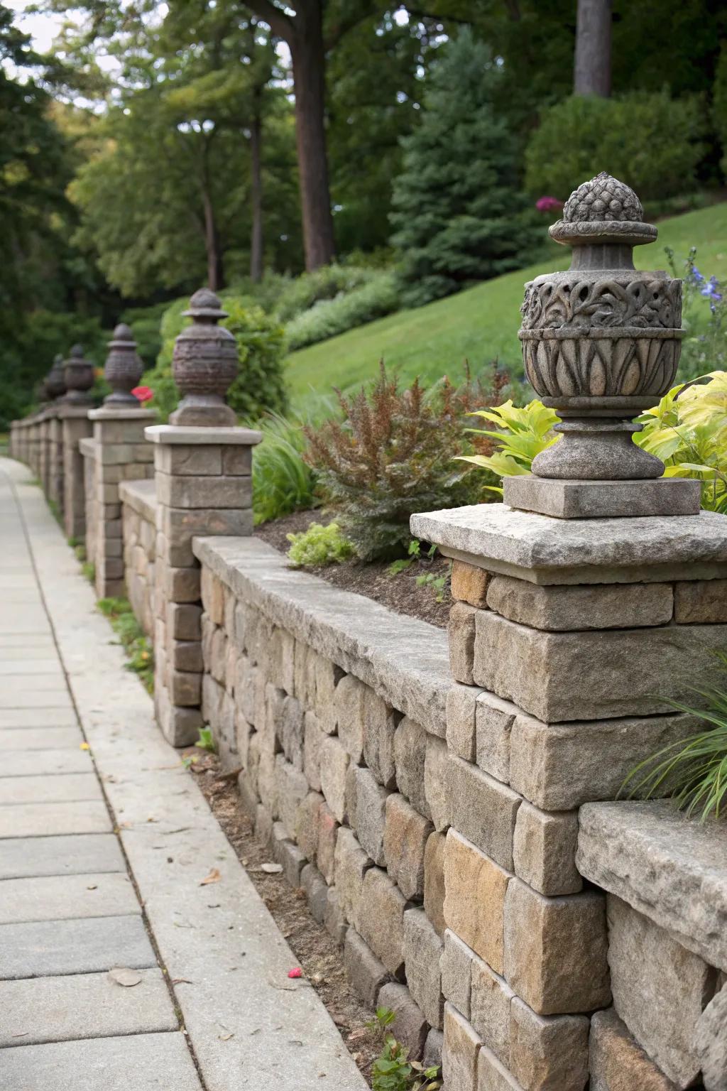 End posts provide a polished finish to retaining walls.