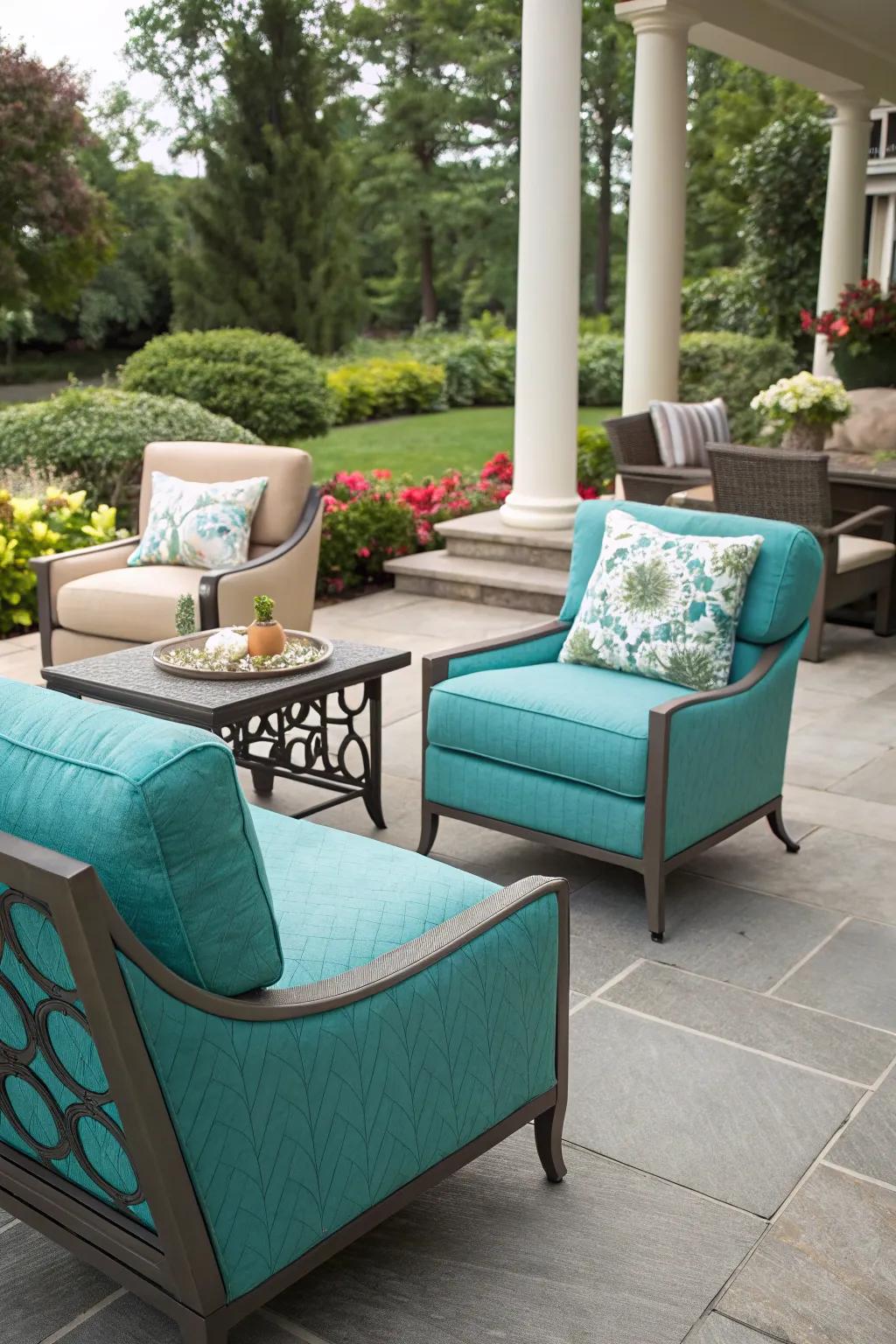 A bold accent piece makes a vibrant statement on this patio.
