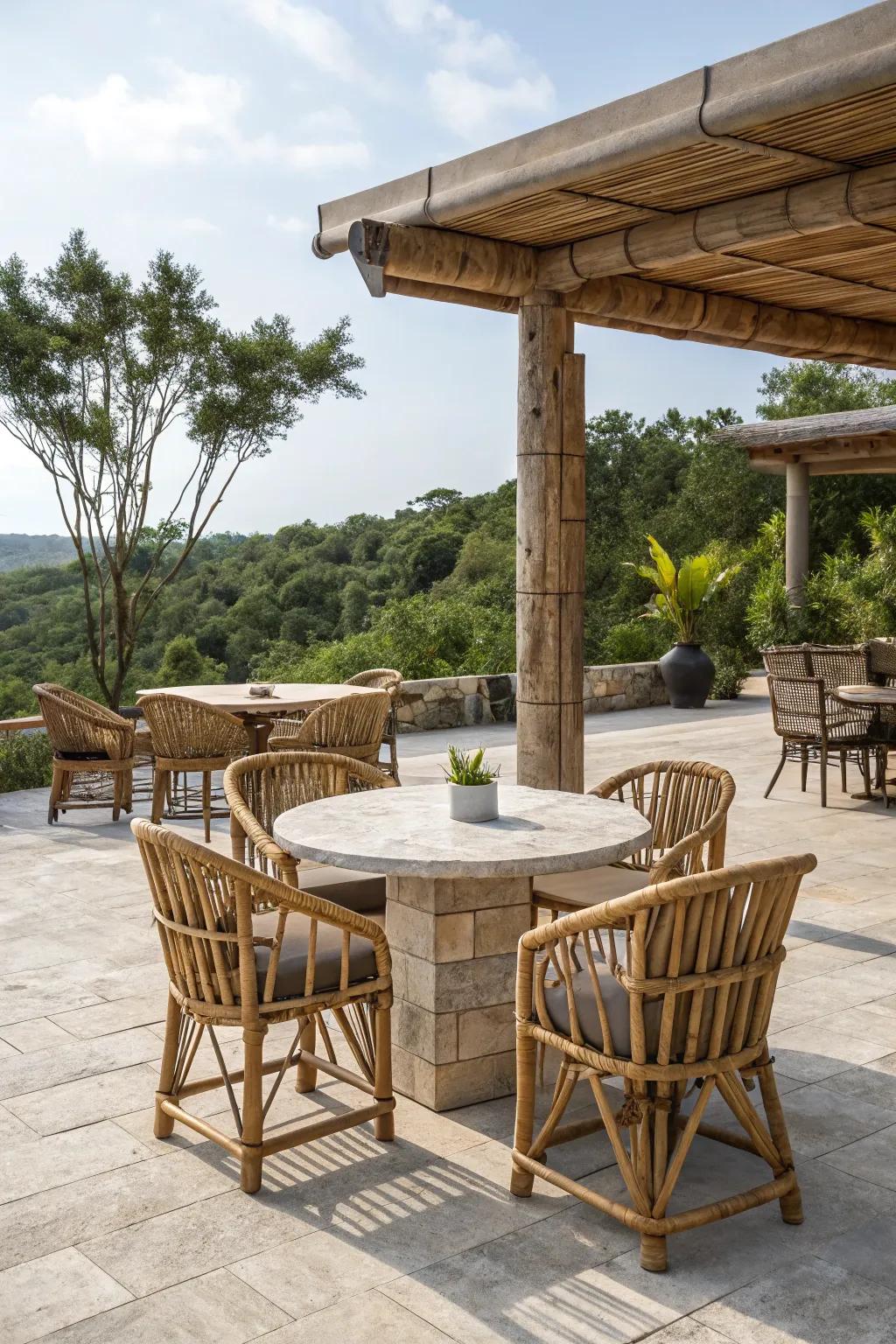 Natural elements bring an earthy feel to this patio.