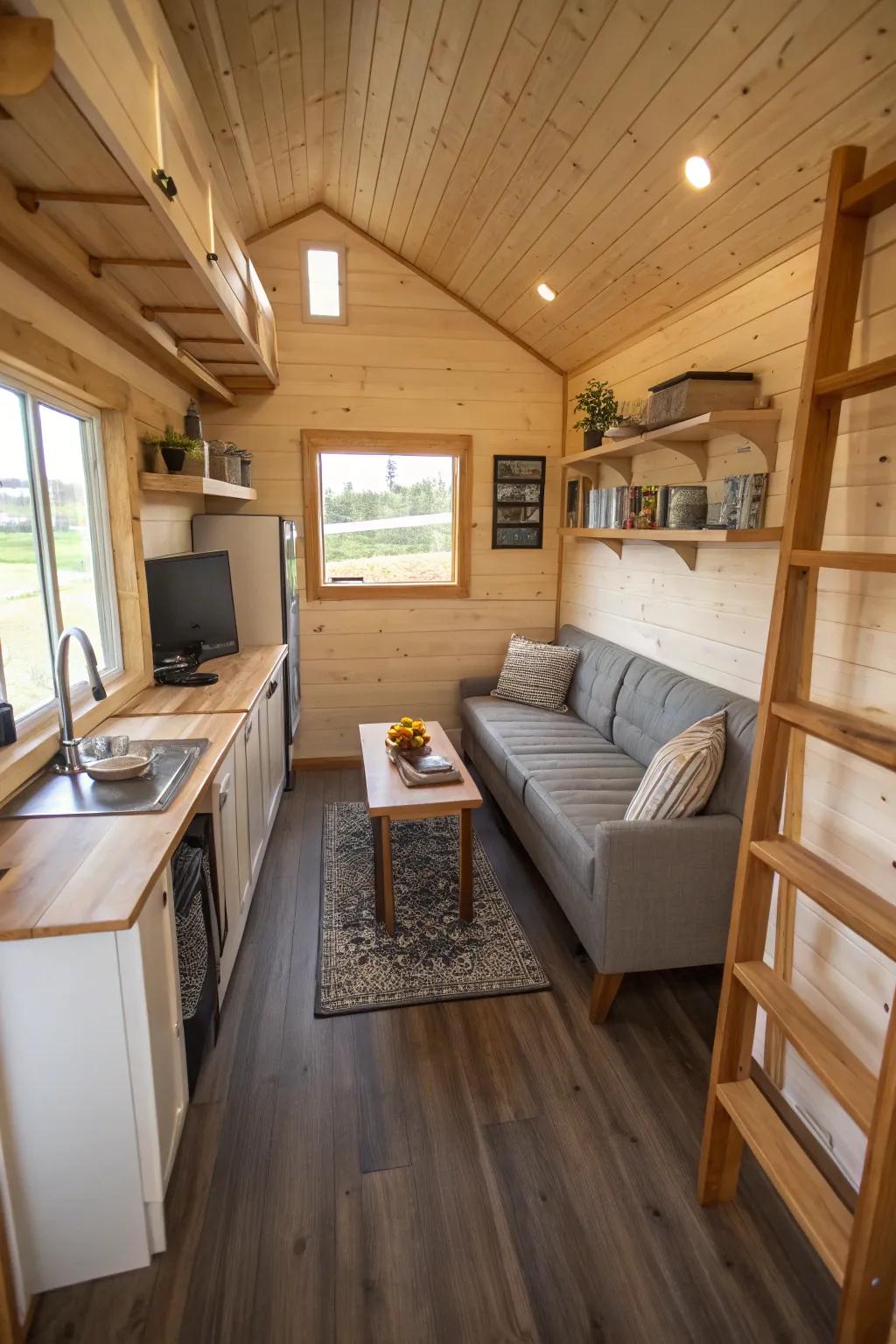 Compact living with a warm, inviting atmosphere.