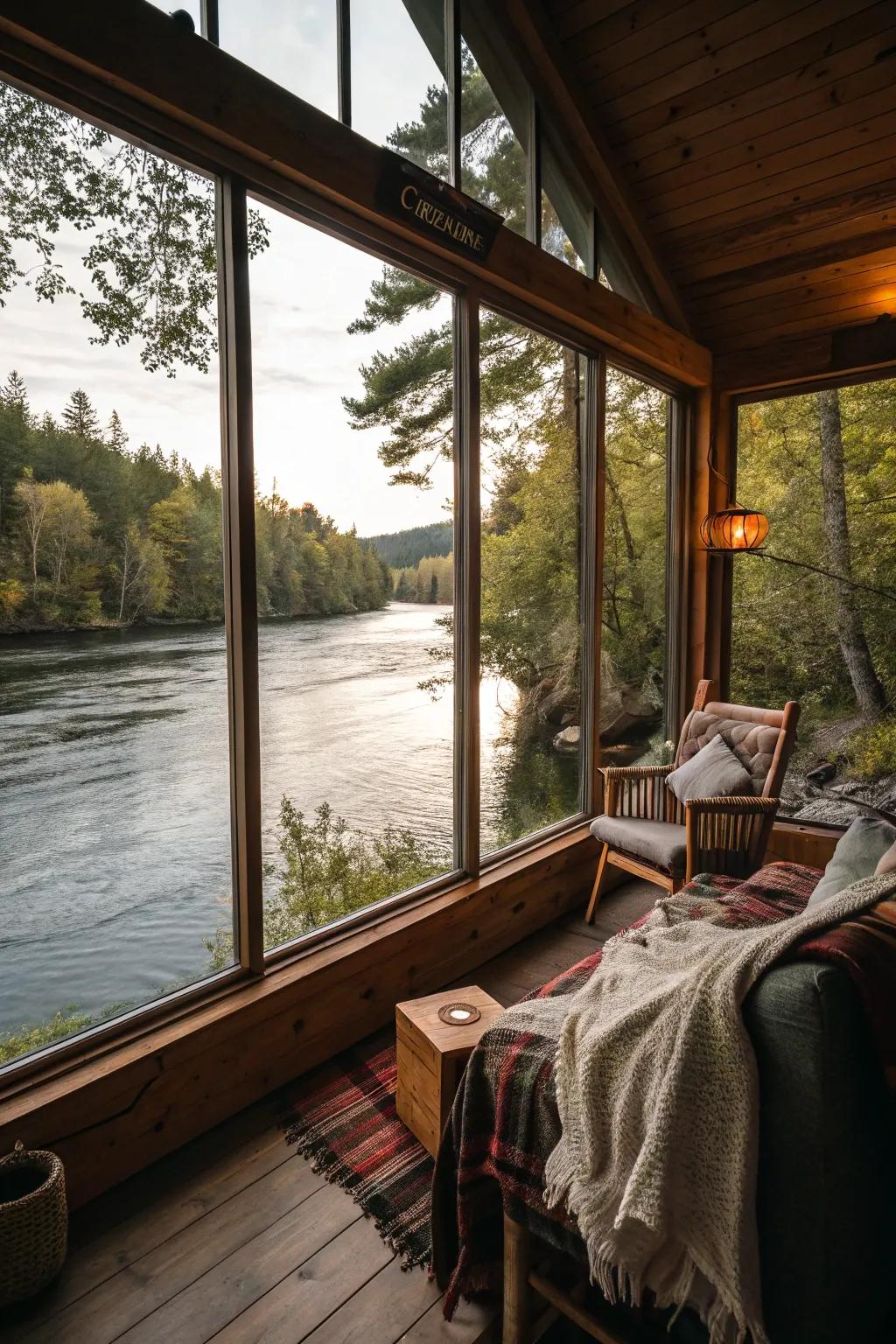 Large windows that bring the beauty of the river inside.