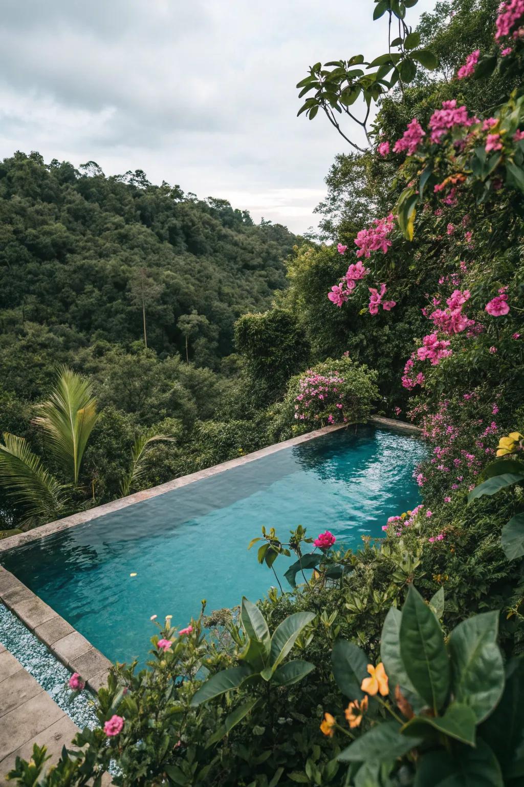 A pool perfectly integrated with its vibrant natural surroundings.