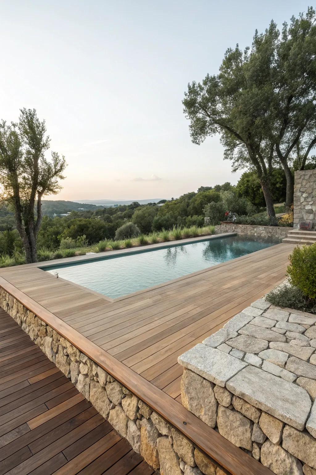 Natural materials blending seamlessly into the pool design.