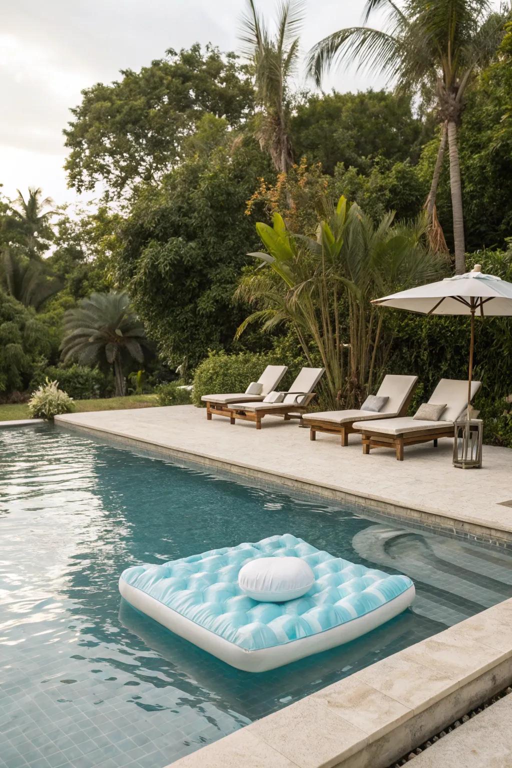 A floating lounge area offering a unique poolside experience.