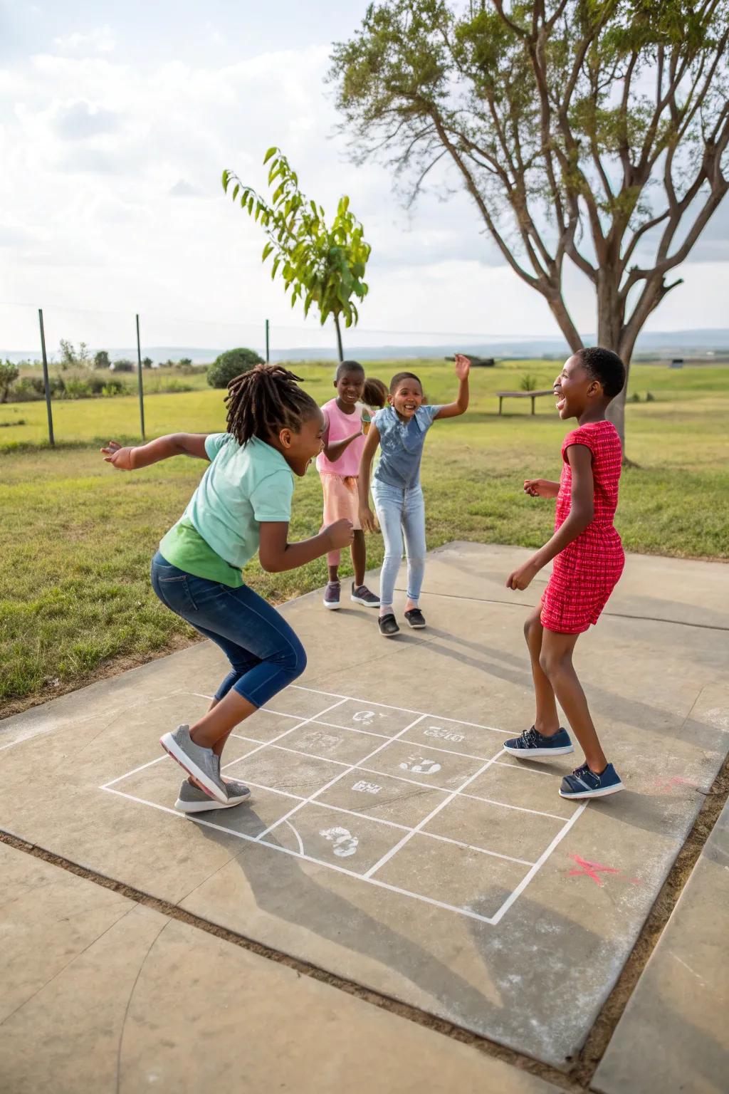 Four square providing competitive fun and coordination practice.