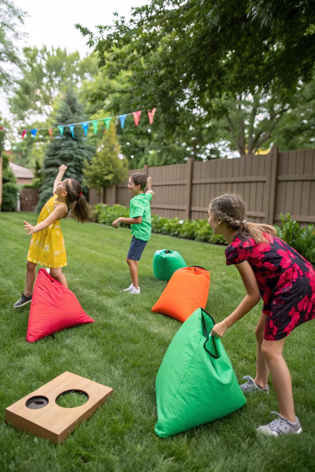 Bean bag toss providing endless entertainment in the garden.
