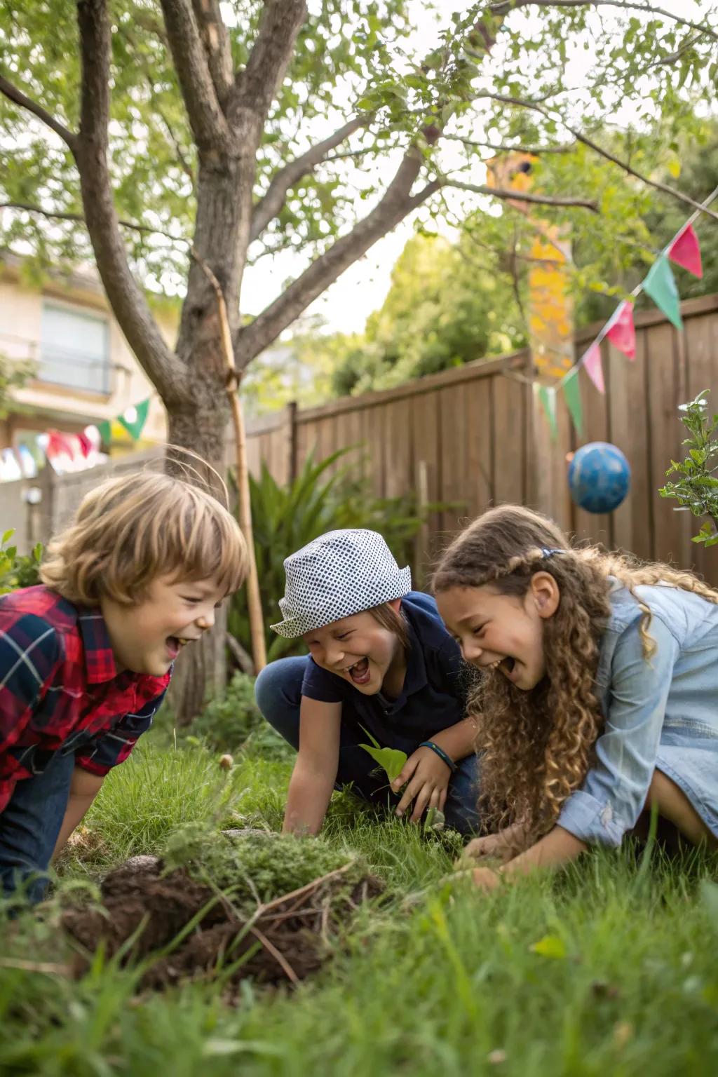 Kids on a thrilling treasure hunt adventure in their own backyard.