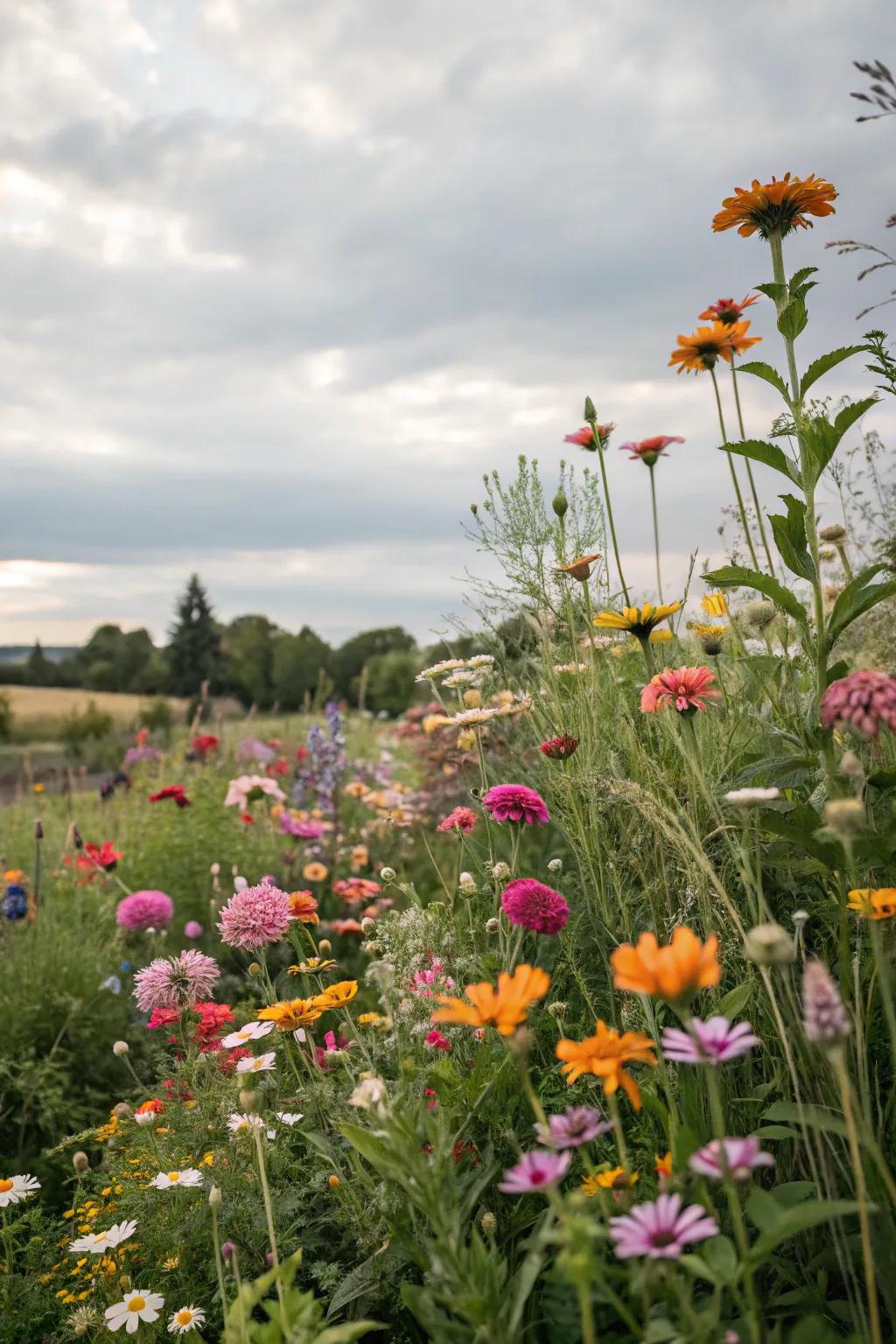 A garden bursting with a variety of colorful wildflowers.