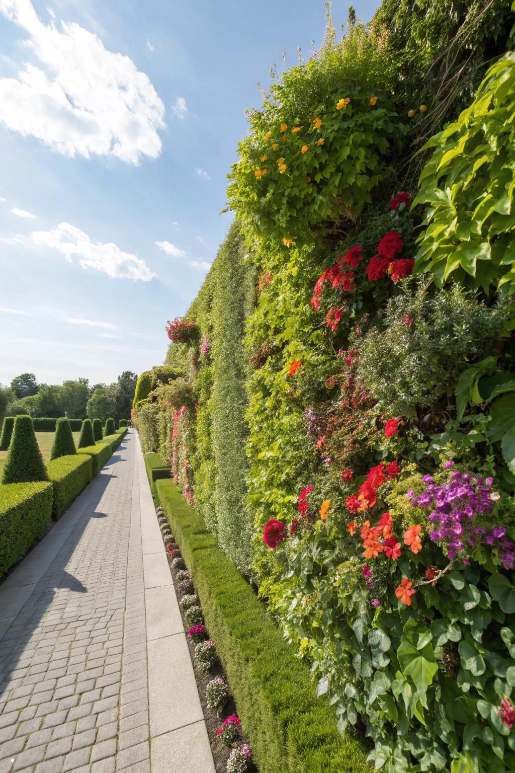 Vertical garden walls offer lush wind protection with added greenery.