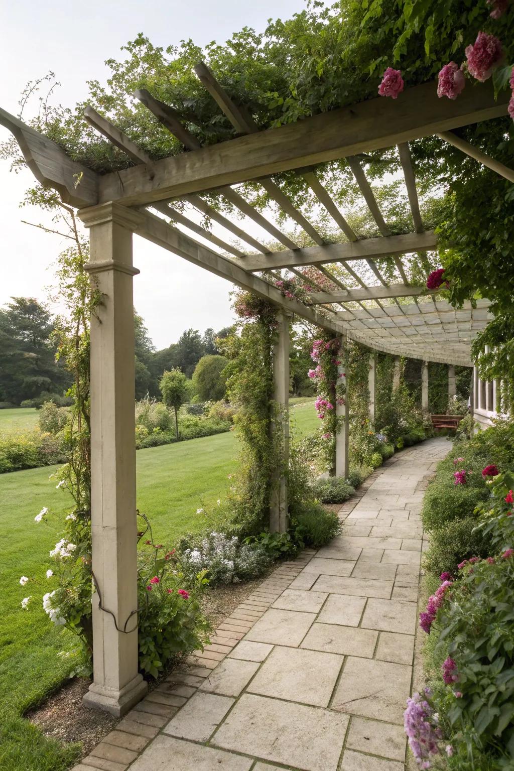 Pergola panels create a perfect blend of shade and wind protection.