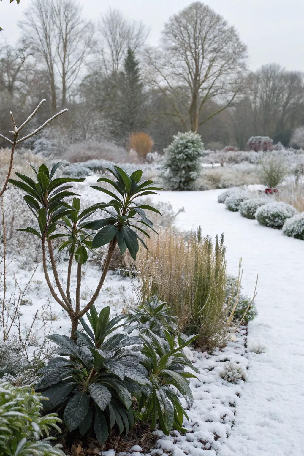 Evergreen appeal of cast iron plants in winter.
