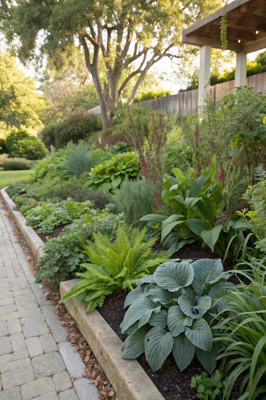 A low-maintenance garden featuring cast iron plants.