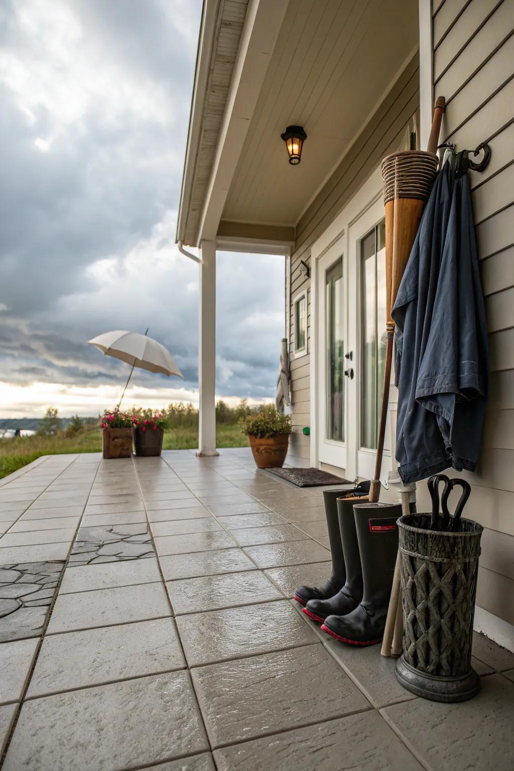 A practical porch with stylish, weather-resistant tiles.