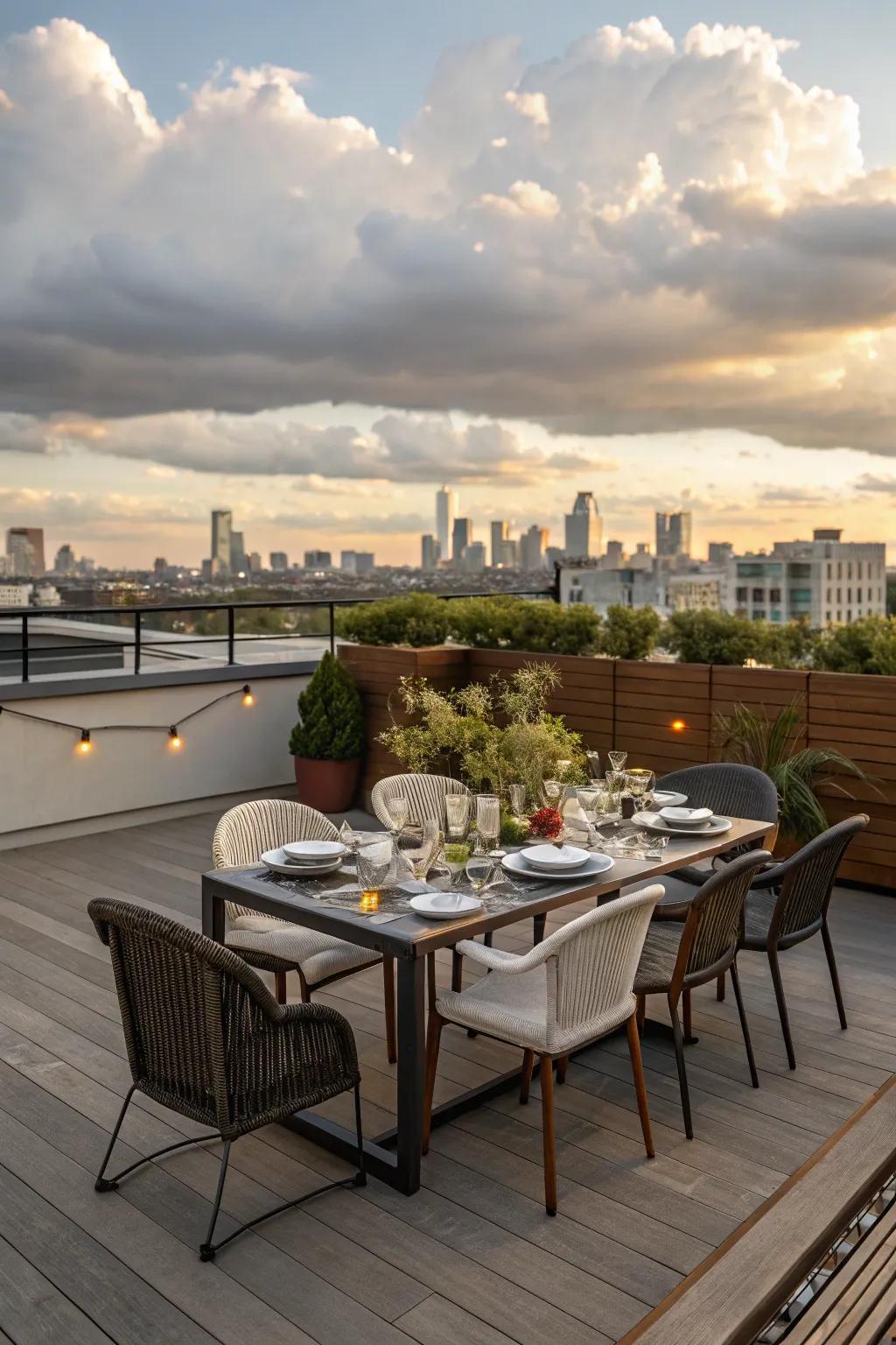 A delightful al fresco dining experience on a charming rooftop.