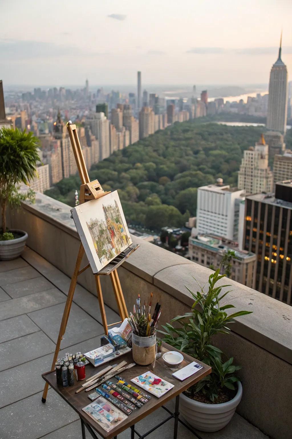 An inspiring rooftop art corner with breathtaking views.