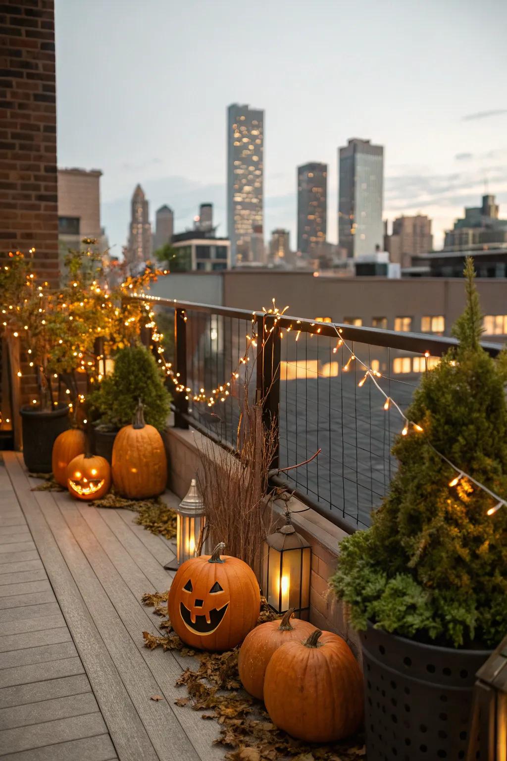 A rooftop beautifully decorated with seasonal elements.
