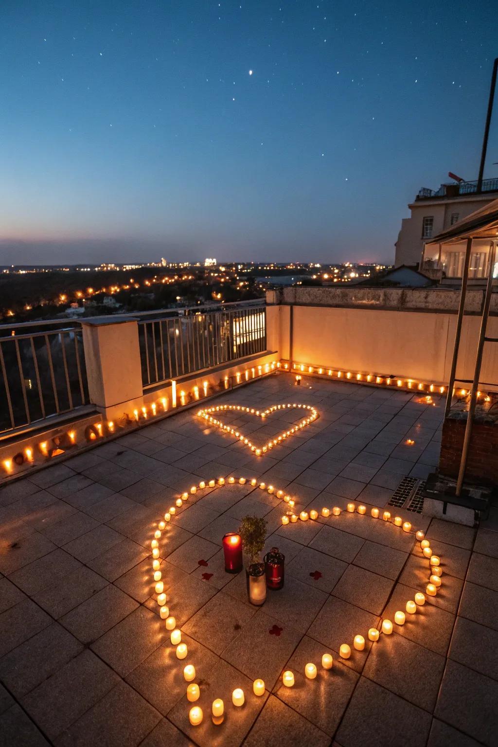 A rooftop transformed into a romantic escape with candlelight.