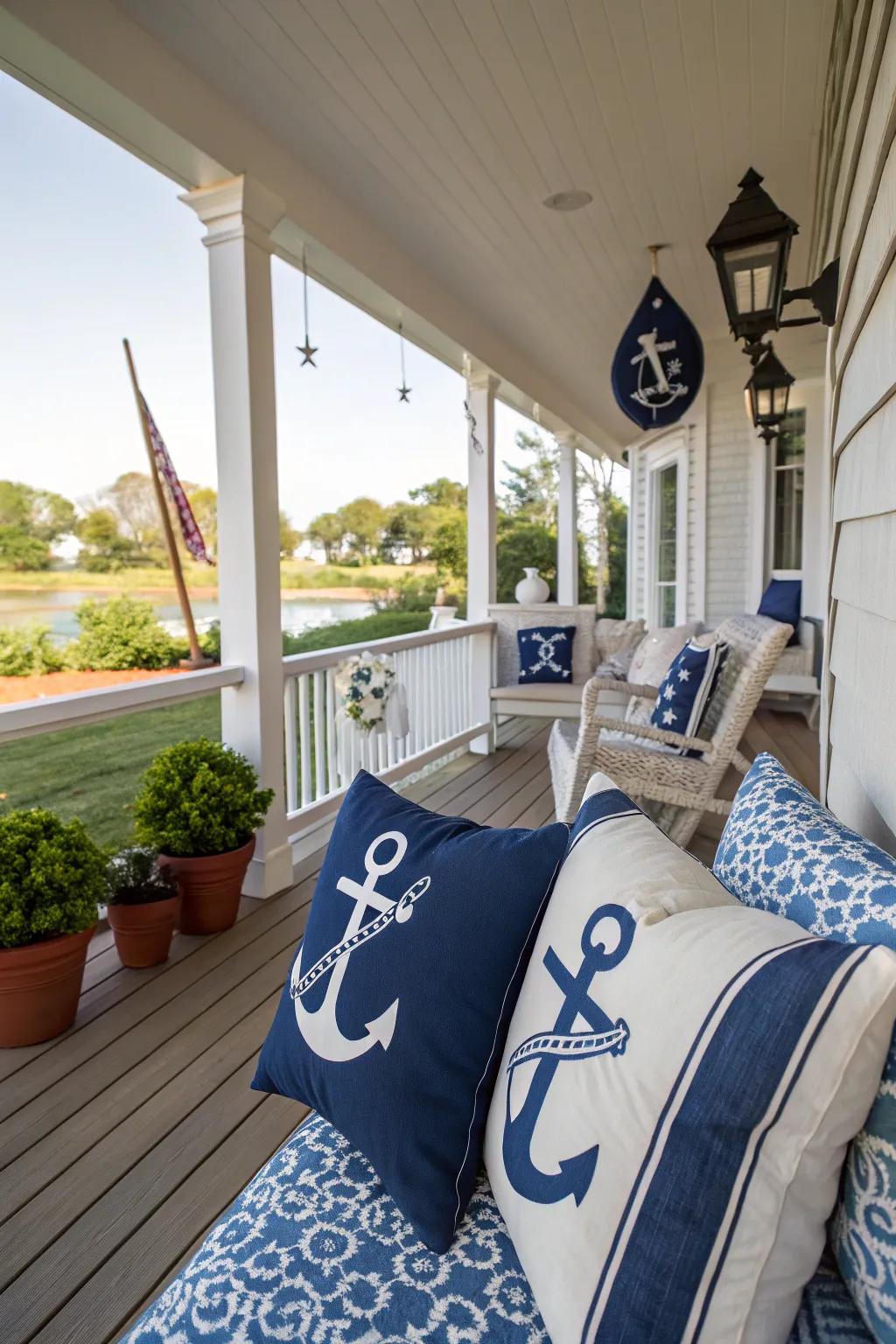 Nautical accents bring the charm of the sea to your porch.