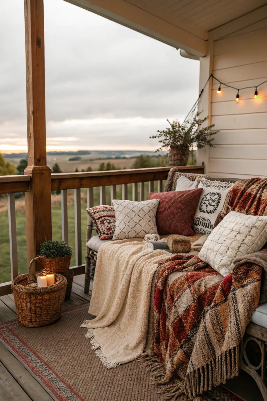 Cozy accessories make your porch inviting and comfortable.