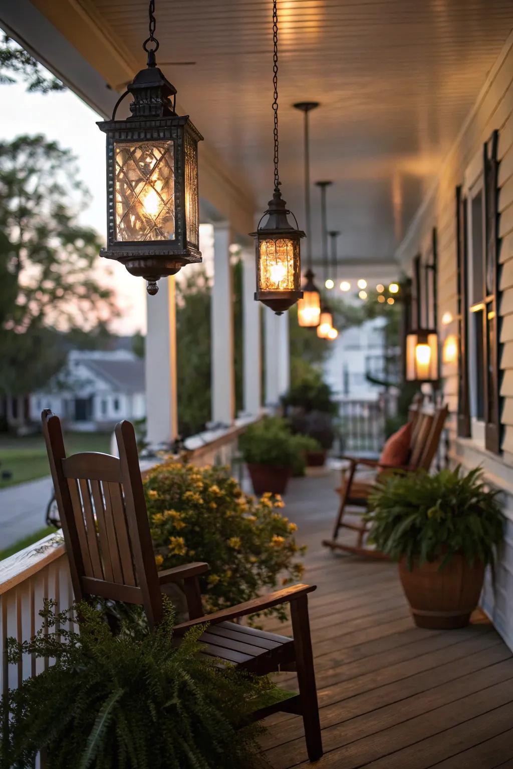 Stylish lighting creates a magical evening ambiance.