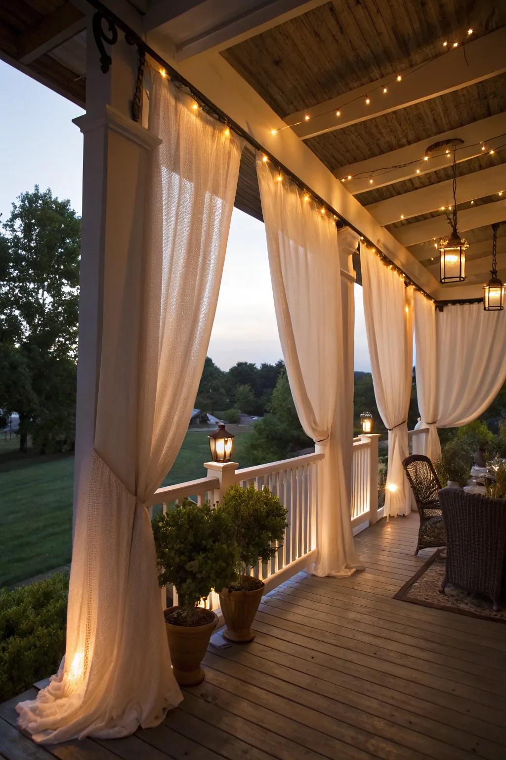 Outdoor curtains add elegance and sway in the breeze.