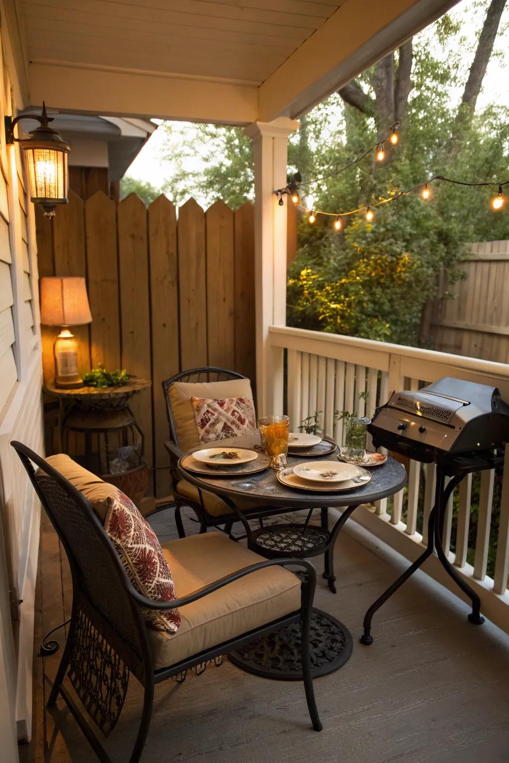 A quaint corner perfect for grilling and relaxing.