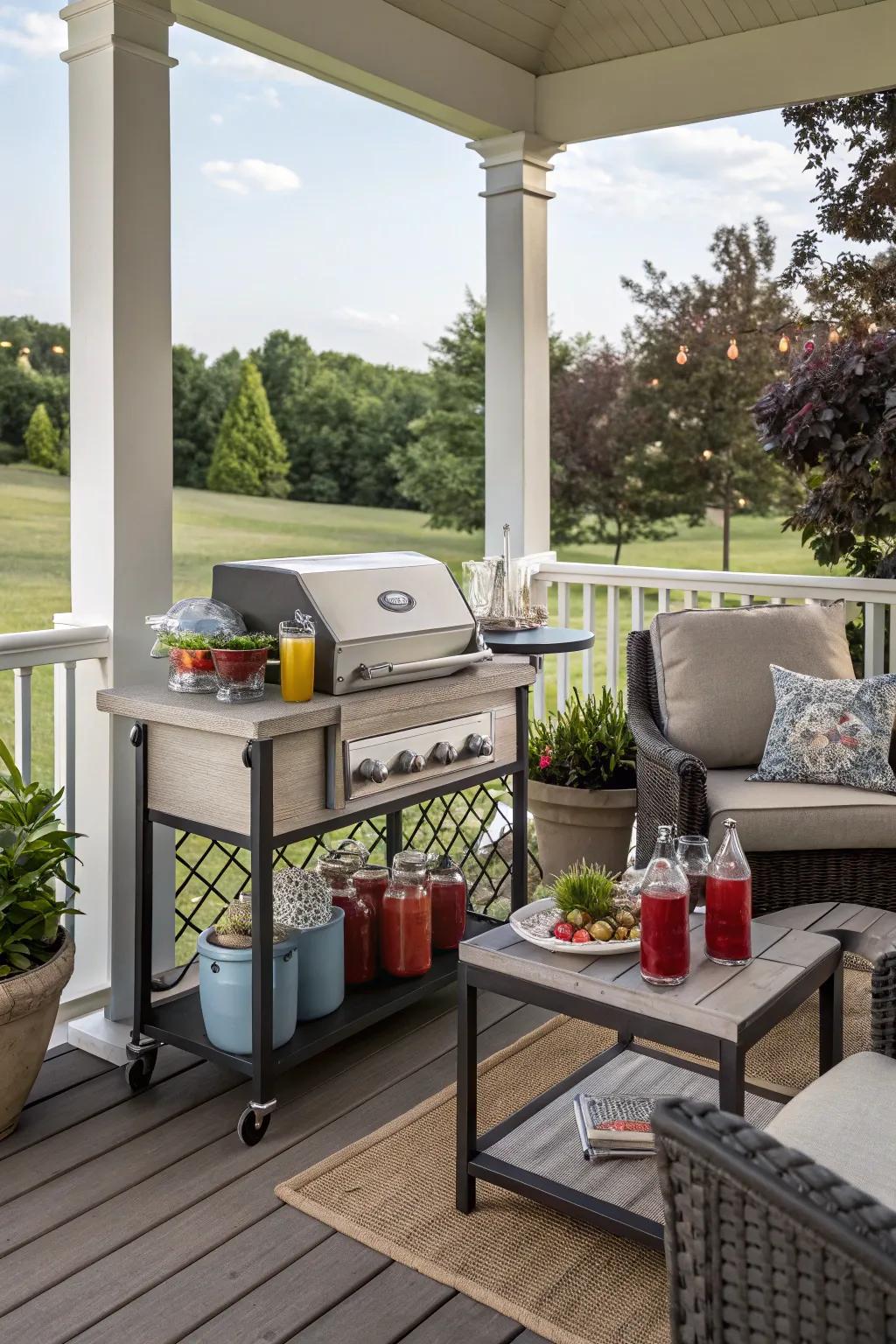 A beverage station keeps drinks cool and accessible.
