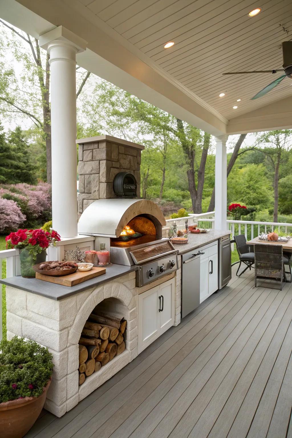 A pizza oven adds a unique culinary option to your porch.