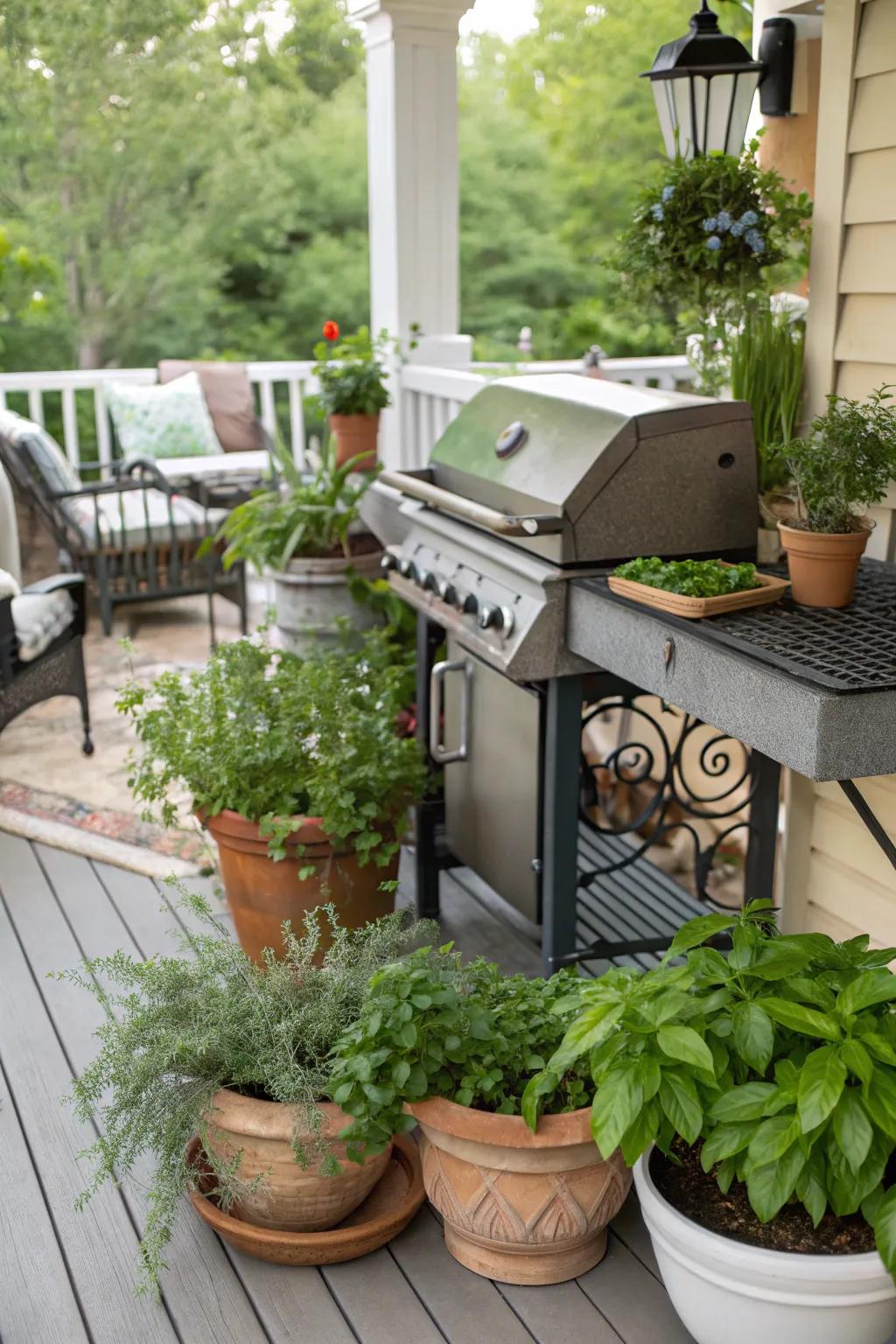 Greenery enhances the natural feel of your grilling space.