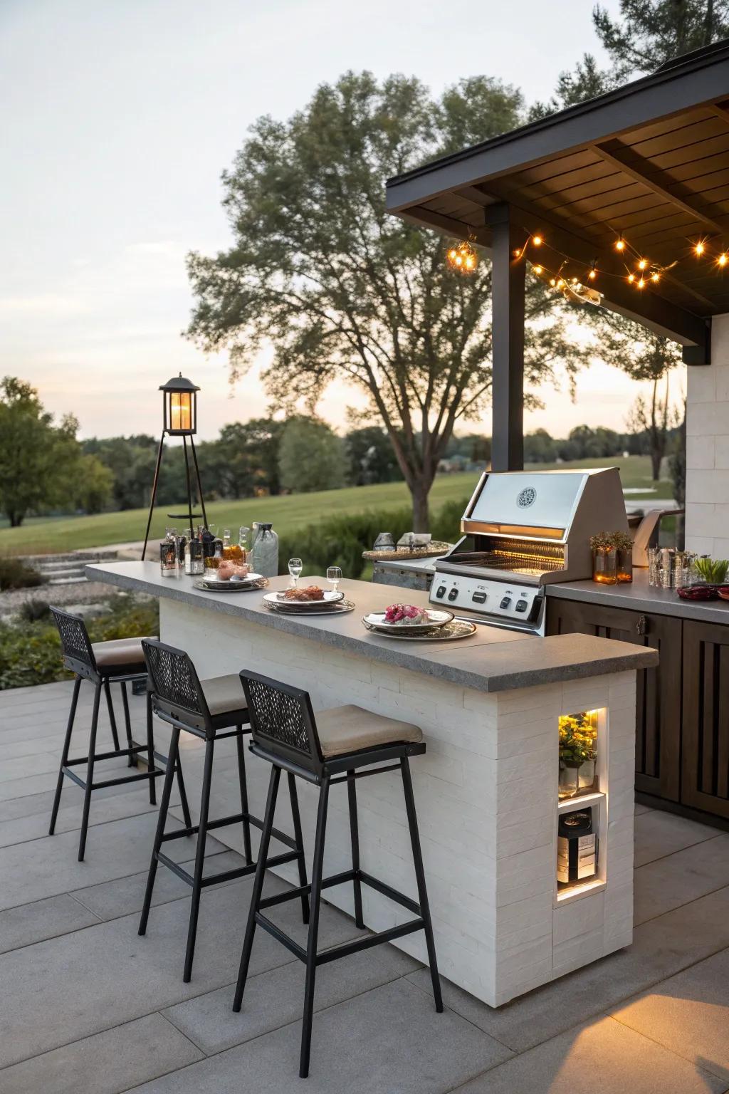 A bar counter turns your grilling area into a social hub.