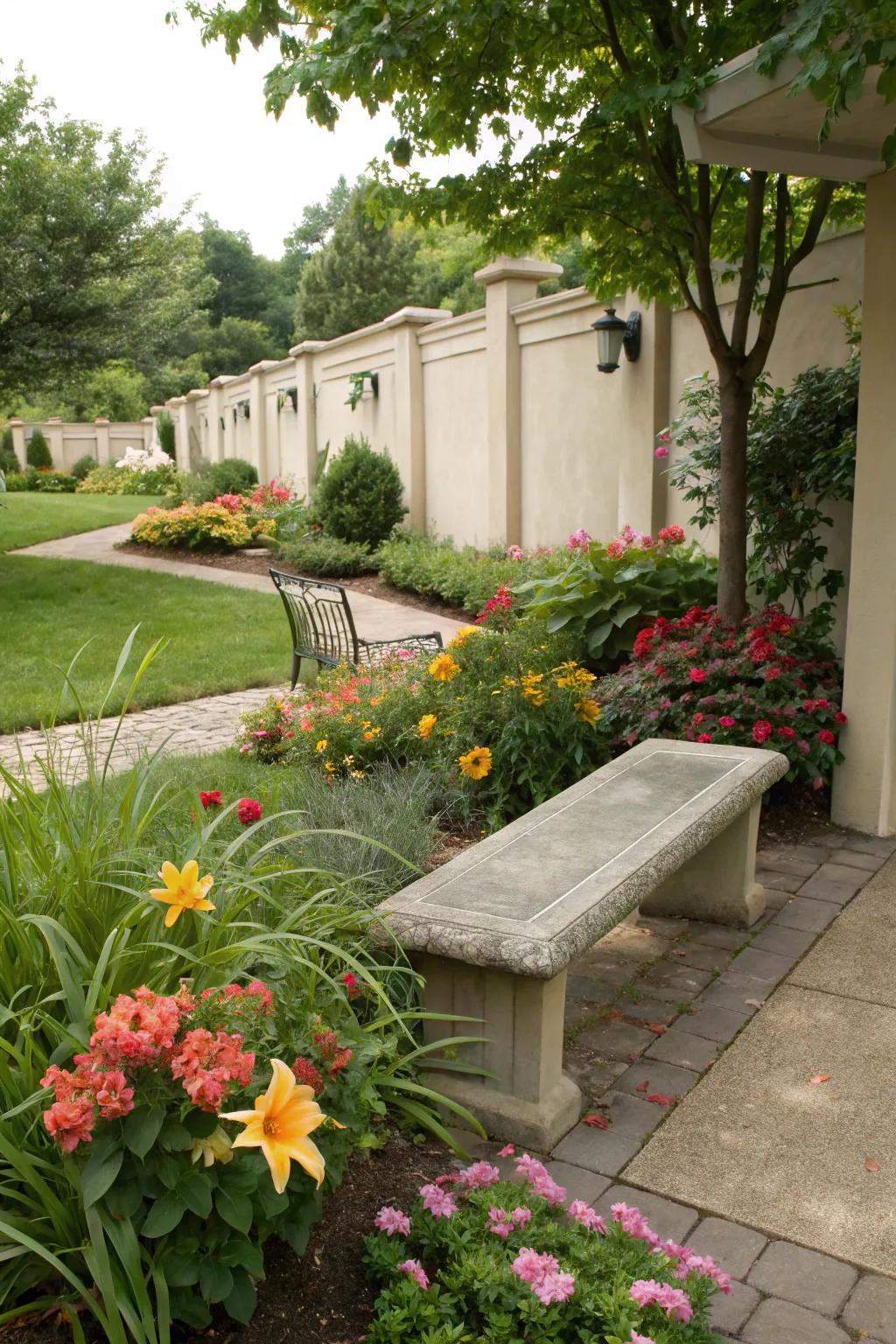 Concrete benches offer stylish, durable seating.