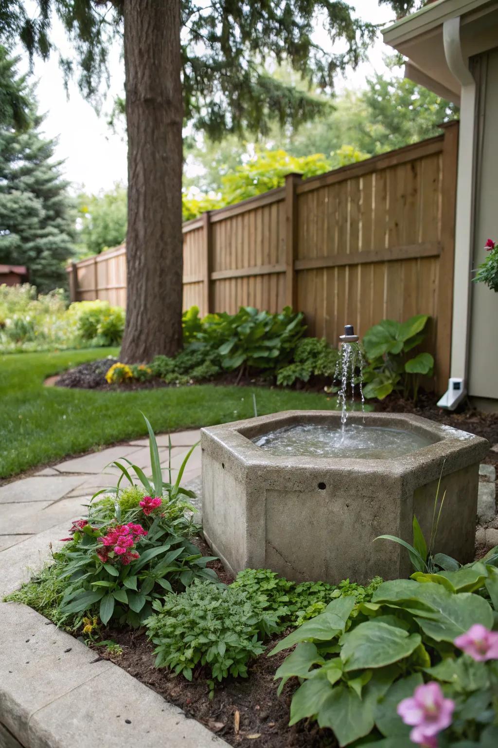Concrete water features bring tranquility and charm.