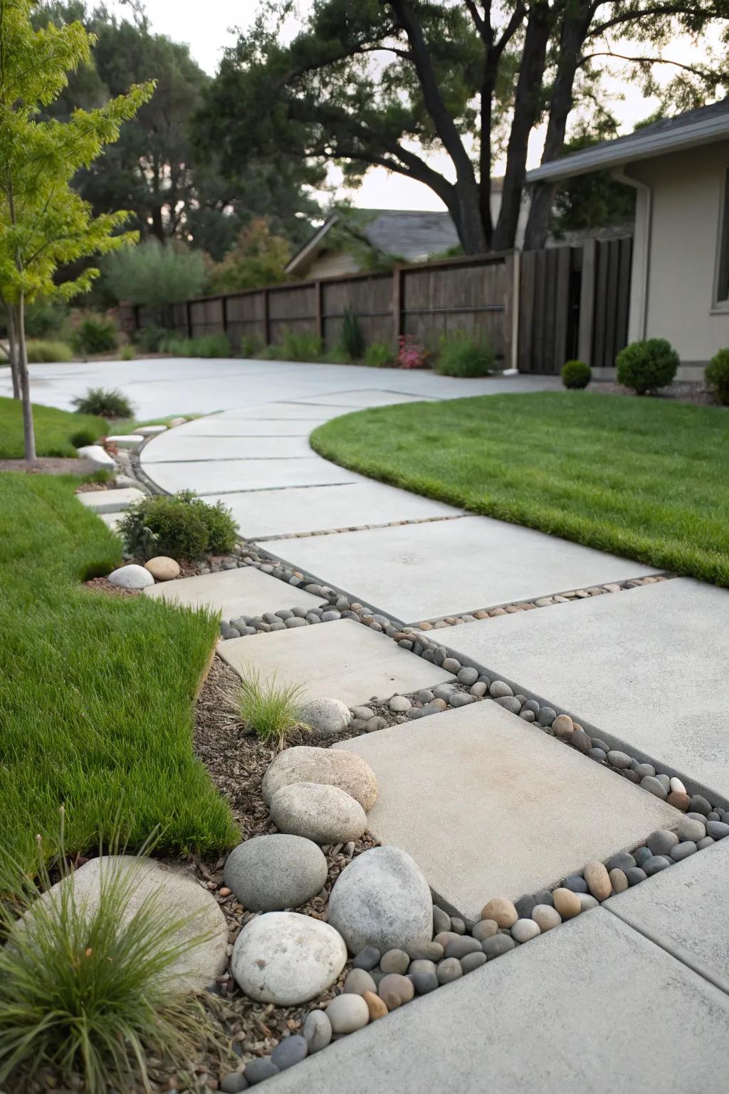 A peaceful zen garden driveway.