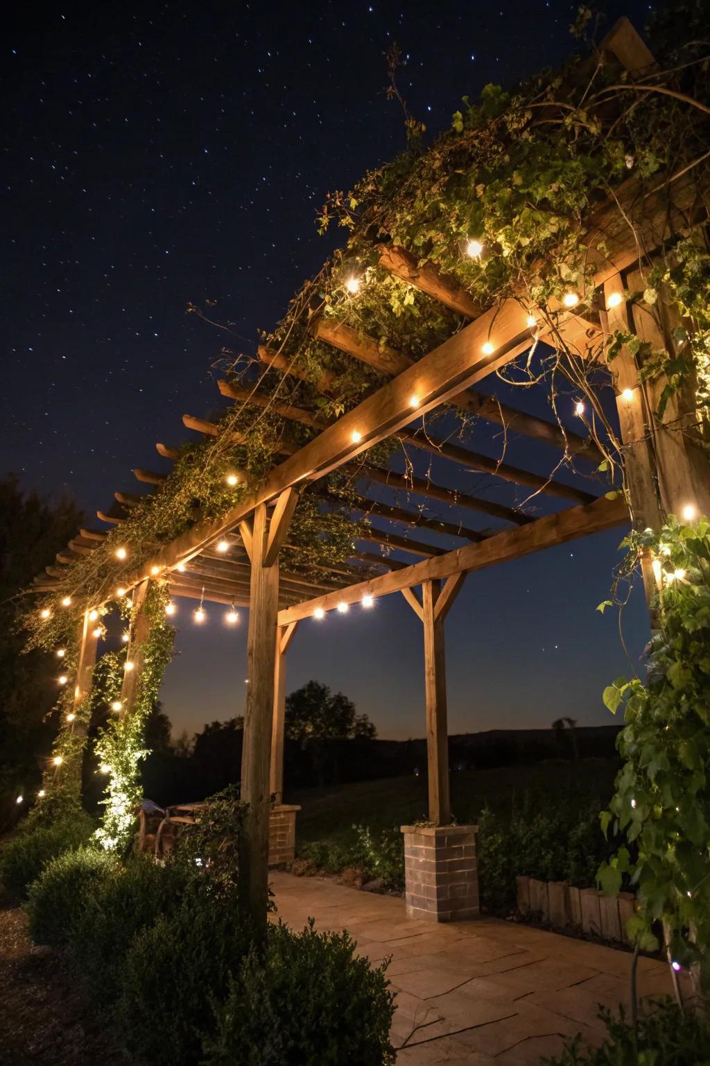String lights create a magical atmosphere under your pergola.